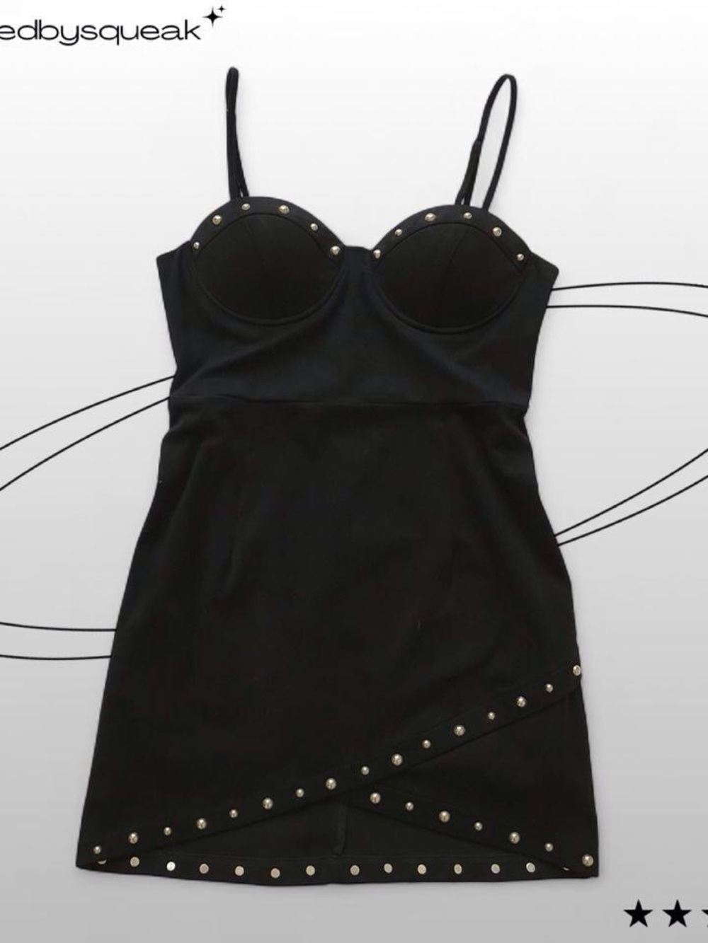 Forever 21 Black Faux Suede Leather Studded Mini Dress Medium Y2K Goth Party